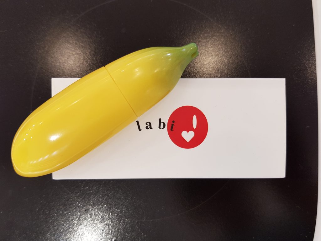 Banana-shaped lipstick and box from Lab'i